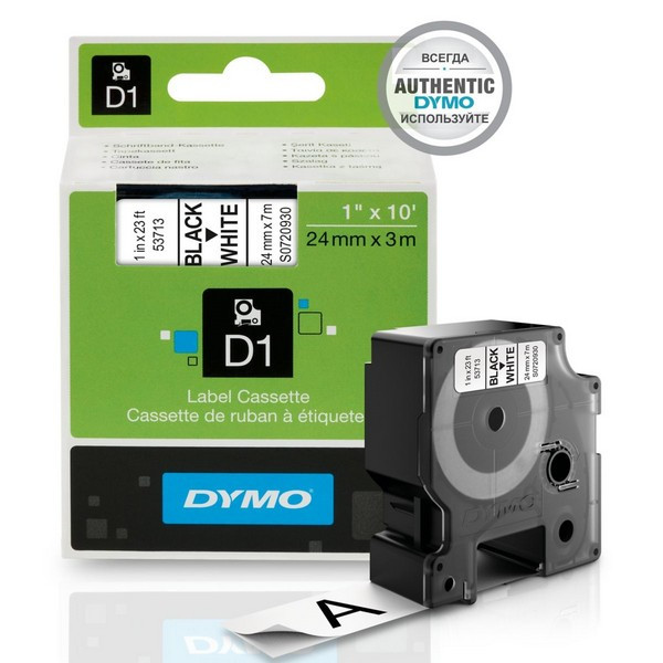 DYMO S0720930 Картридж с лентой DYMO 24 мм х 7 м., пластик, черный на белой ленте