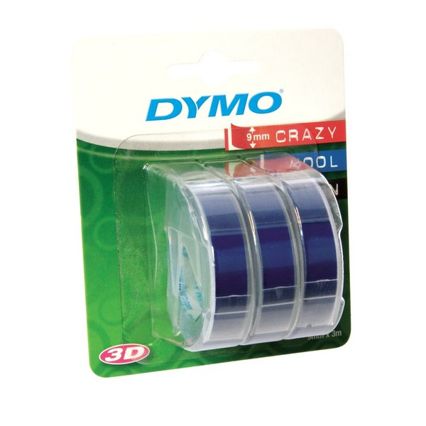 DYMO S0847740 Лента для механических принтеров DYMO, 9 мм х 3м, пластиковая синяя, шрифт белый, 3 шт. в блистере