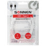 Кабель белый USB 2.0-Type-C, 1 м, SONNEN, медь, для передачи данных и зарядки, 513558