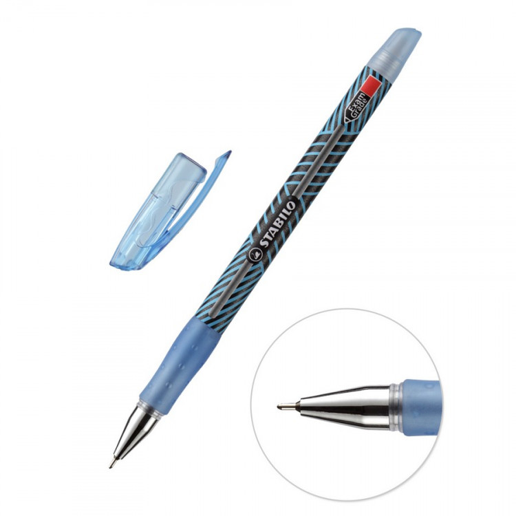 Ручка шариковая STABILO Exam Grade 587 F, корпус черный/голубой, синяя, блистер (STABILO 587/41-1В)