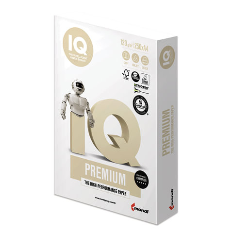 Бумага IQ PREMIUM, А4, 120 г/м2, 250 л., класс "А", Австрия, белизна 170% (CIE)