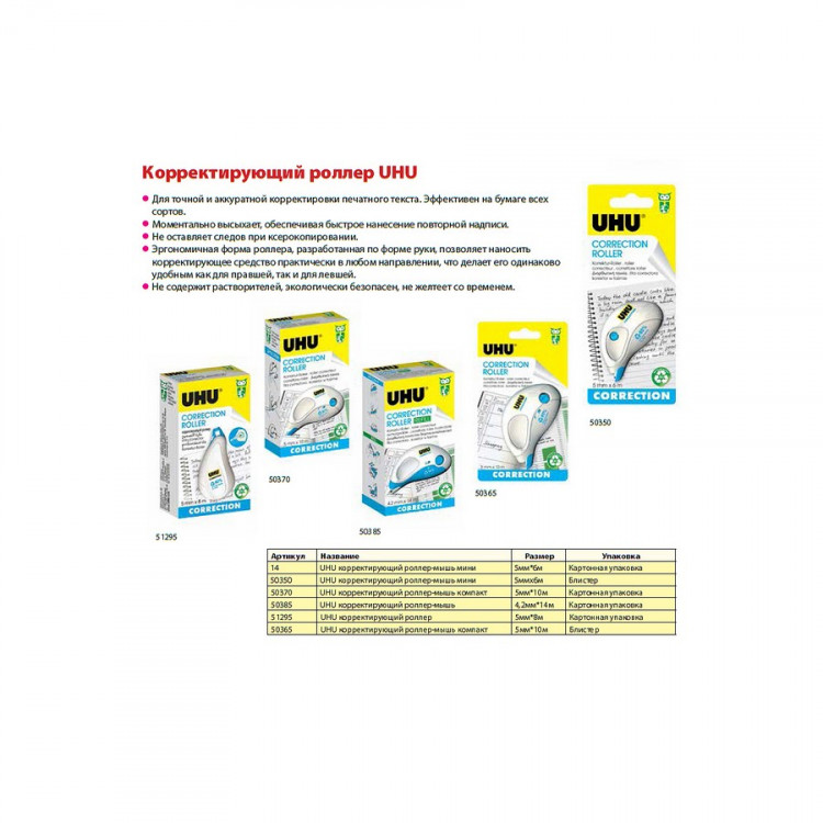 Корректирующий роллер-мышь UHU Correction Roller Mini, Мини, 5 мм. x 6 м. (UHU 14)