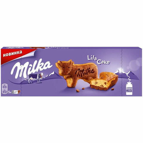Пирожное MILKA (Милка) бисквитное "Lila Cake", с кусочками шоколада и какао, 140 г, ш/к 26858, 99112
