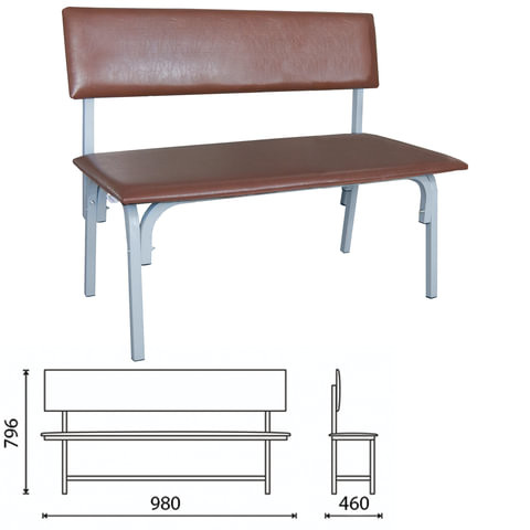 Банкетка со спинкой "Астрид", 980х460х796 мм, серый каркас, кожзам коричневый