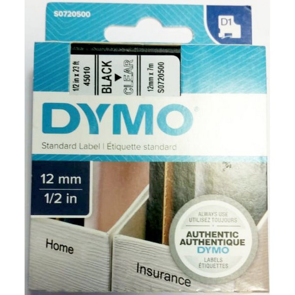 DYMO S0720500 Картридж с лентой DYMO 12 мм х 7 м., пластик, черный на прозрачном