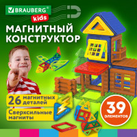 Магнитный конструктор MAGNETIC BUILD BLOCKS-39 "Построй дом", 39 деталей, BRAUBERG KIDS, 663849