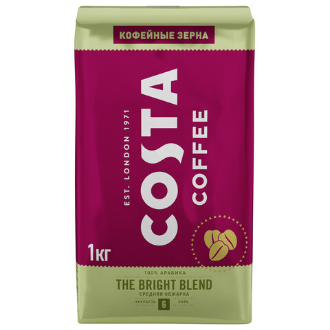 Кофе в зернах COSTA COFFEE "Bright Blend", 1000г, вакуумная упаковка, ш/к 01629, 2096903