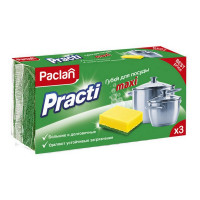 Губки для мытья посуды PACLAN Practi Maxi, чистящий слой (абразив), 3 шт. в упаковке, 1 уп. (PACLAN 409121, 606343)