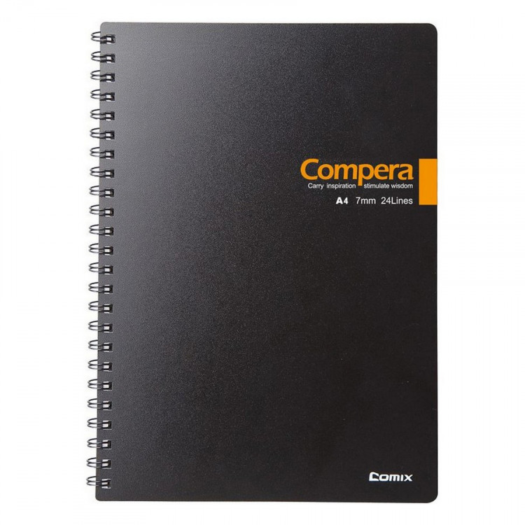 Блокнот на пружине Comix Compera Bond,  A4, линейка, 80 листов, черный/оранжевый (COMIX CPA4807 BLK/OR)