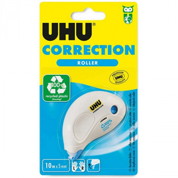 Корректирующий роллер-мышь UHU Correction Roller Compact, Компакт, 5 мм. x 10 м. (UHU 50365)  Для точной и аккуратной корректировки печатного текста. Моментально высыхает, обеспечивая быстрое нанесение повторной надписи. Не оставляет следов при ксерокопировании. Эргономичная форма роллера, разработанная по форме руки, позволяет наносить корректирующее средство практически в любом направлении, что делает его одинаково удобным как для правшей, так и для левшей.  Не содержит растворителей, экологически безопасен, не желтеет со временем. Винт сжатия ленты гарантирует ее равномерную подачу. Защитная крышка предотвращает деформацию и загрязнение наконечника в процессе хранения. Изготовлен из 80 % переработанного пластика.