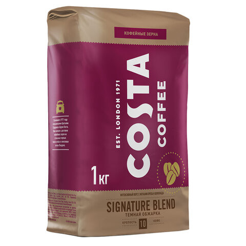 Кофе в зернах COSTA COFFEE "Signature Blend Dark", 1000г, вакуумная упаковка, ш/к 016, 2097003