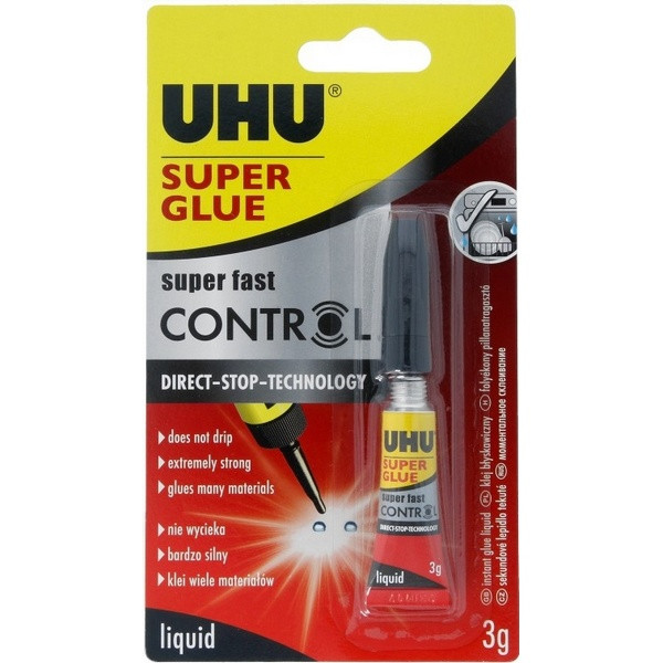 Клей секундный UHU Sekundenkleber Control (Super Glue), универсальный, моментального склеивания, 3 гр. (UHU 36015/40755)