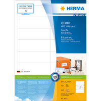 HERMA 4672 Этикетки самоклеющиеся Бумажные А4, 96.5 x 33.8, цвет: Белый, клей: перманентный, для печати на: струйных и лазерных аппаратах, в пачке: 100 листов/1600 этикеток