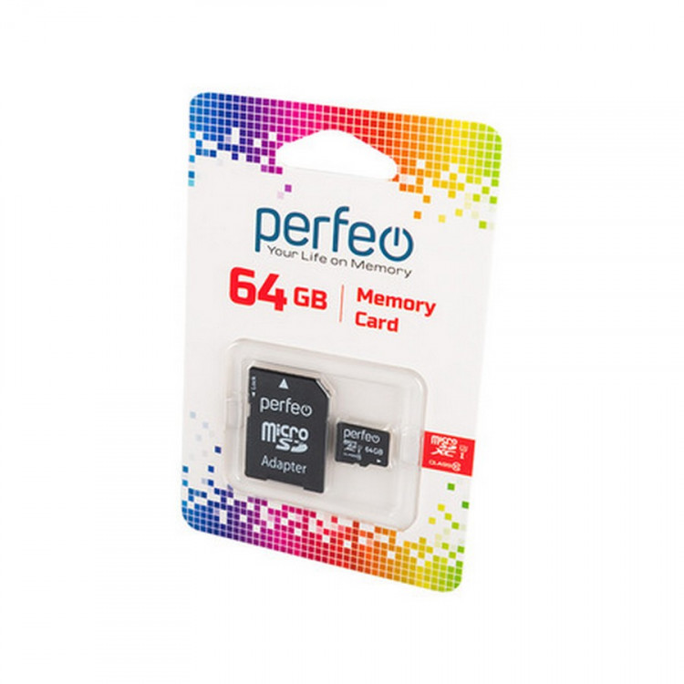 Носитель информации PERFEO microSDXC 64GB High-Capacity (Class 10) UHS-1 с адаптером BL1