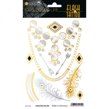 HERMA 15154 НАКЛЕЙКИ  ИЗ ДИСПЛ  FLASH TATTOO 15150 15154 Флэш татуировки, временные татуировки напоминающие ювелирные украшения, тату тело. Татуировки с золотыми, чёрными и серебряными рисунками для детей и взрослых
