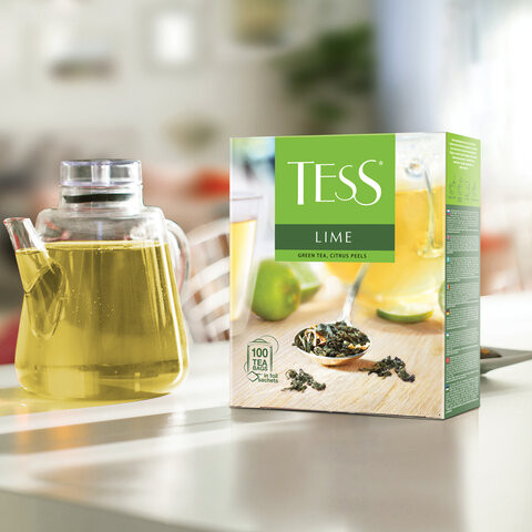 Чай TESS "Lime" зеленый с цедрой цитрусовых, 100 пакетиков в конвертах по 1,5 г, 0920-09
