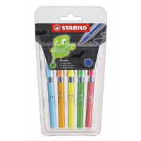 Ручка шариковая Stabilo 828Mini Ghost, M, корпус ассорти, 5 шт. в пластиковом футляре,  синяя (STABILO 6828/5-02, 828MGCS541)