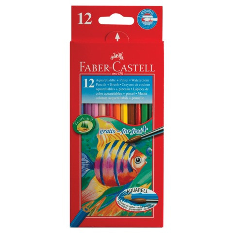 Карандаши цветные акварельные FABER-CASTELL "Colour Pencils", 12 цветов + кисть, 114413