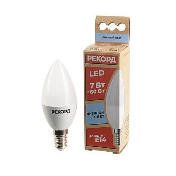 Лампа светодиодная РЕКОРД LED B37 7W Е14 4000К BL1