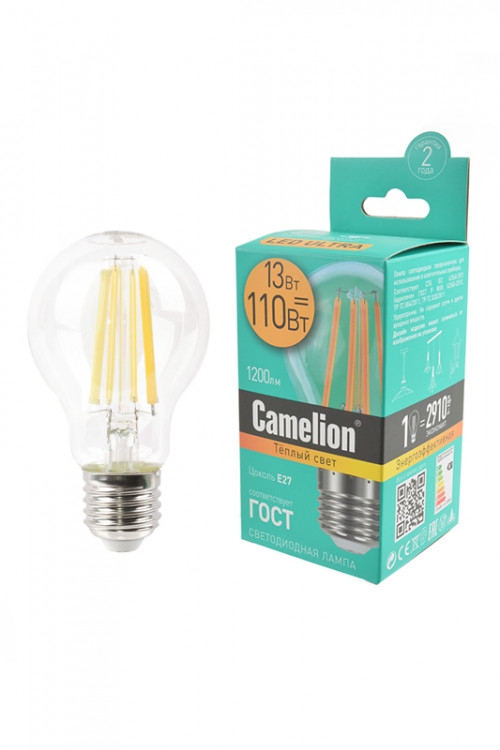 Лампа светодиодная Camelion LED13-A60-FL/830/E27 Филамент 13Вт E27 3000K BL1