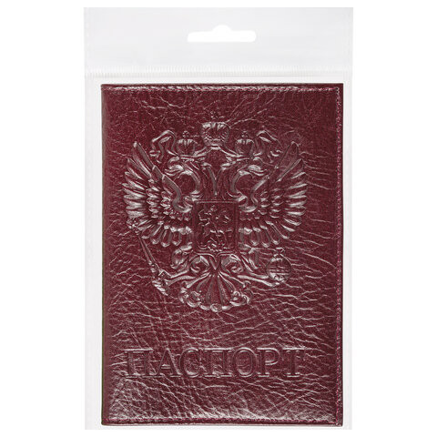 Обложка для паспорта натуральная кожа "Virginia", "Герб", темно-бордовая, BRAUBERG, 237199
