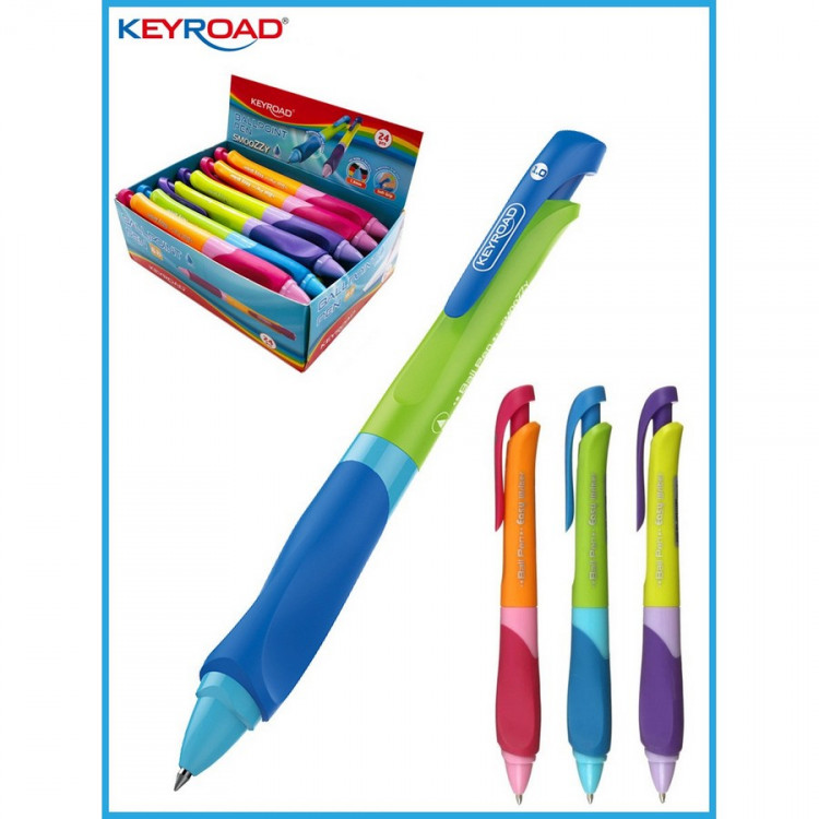 Ручка шариковая автоматическая KEYROAD Easy Writer 1,0 мм, корпус ассорти, синяя, 1шт. (KEYROAD KR971586)