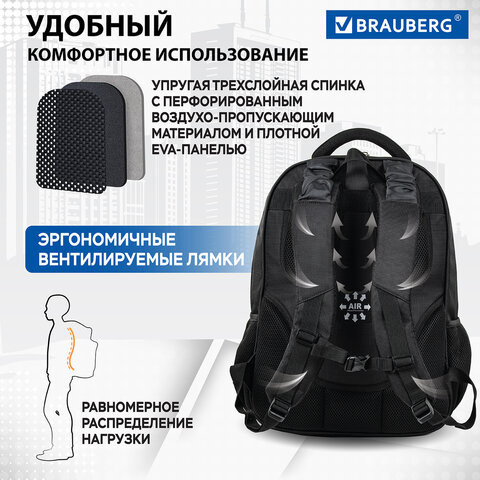 Рюкзак BRAUBERG FUNCTIONAL с отделением для ноутбука, 3 отделения, нагрудный ремешок, "Flagman", 46х35х25 см, 224454