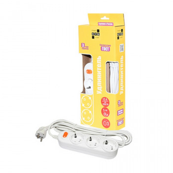 Сетевой удлинитель POWER CUBE PC-2-5M 5м (ПВС 2х0,75), 3 гнезда+выкл, 2200Вт, 10А белый BL1 Тип: Sp+3Ss/AS-10А-5.0Цена: за 1 шт.