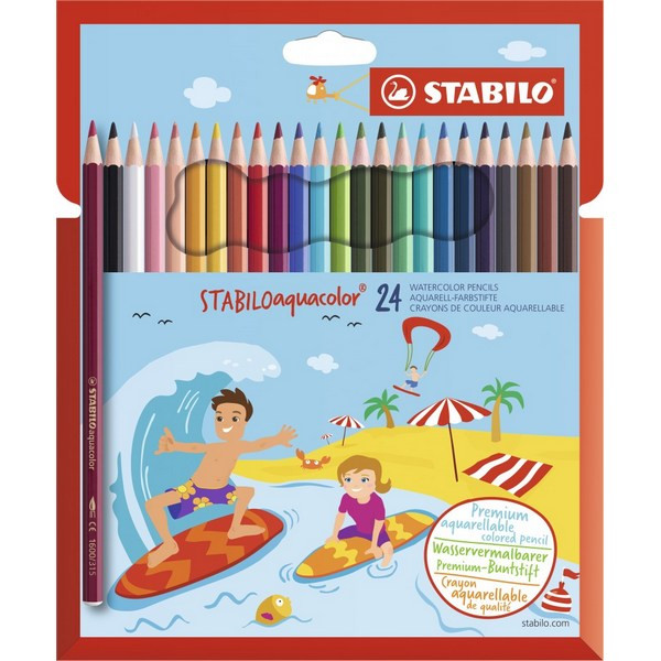 Набор цветных акварельных карандашей Stabilo AquaColor, 24 цвета, картонный футляр (STABILO 1624-6)