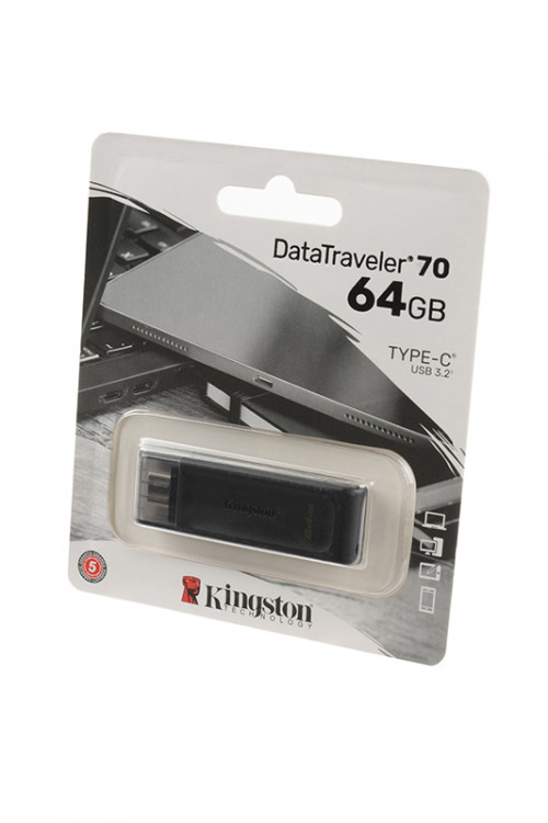 Носитель информации KINGSTON USB 3.0/3.2 Gen 1/Type-C 64GB DataTraveler 70 чёрный BL1