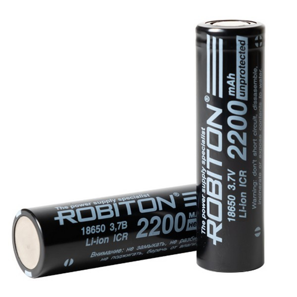 Аккумулятор ROBITON 2.2/Li18650/np без защиты с плоским контактом, черный PK1