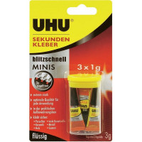 Клей секундный UHU Sekundenkleber (Super Glue) Minis, универсальный, моментального склеивания, мини-тюбики, 3 шт. по 1 мл. (UHU 45415)