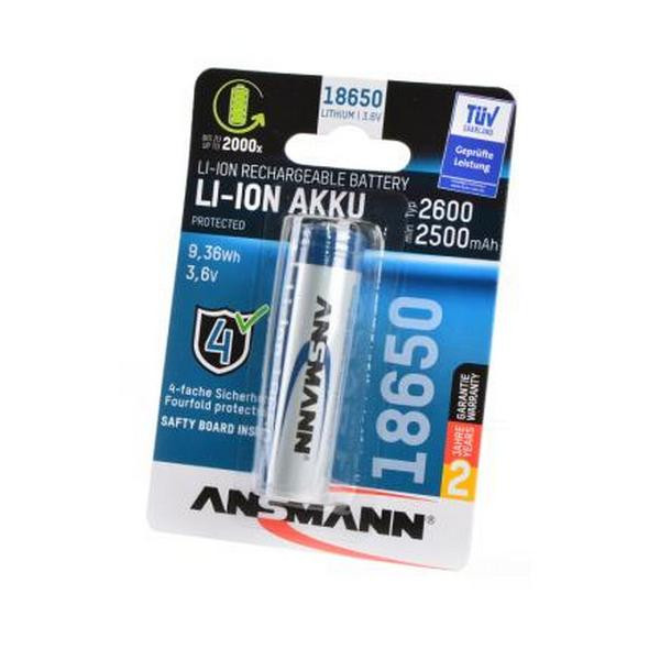 Аккумулятор ANSMANN 1307-0000 18650 2600мАч с защитой с высоким контактом BL1