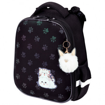 Ранец BRAUBERG LUMINOUS, 2 отделения, с брелоком, &quot;Paws&quot;, СВЕТЯЩИЙСЯ РИСУНОК, 38х29х16 см, 271366 