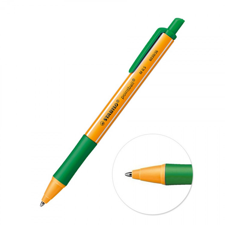 Ручка шариковая автоматическая Stabilo Pointball, 0,5 мм., цвет чернил: Зеленый (STABILO 6030/36)