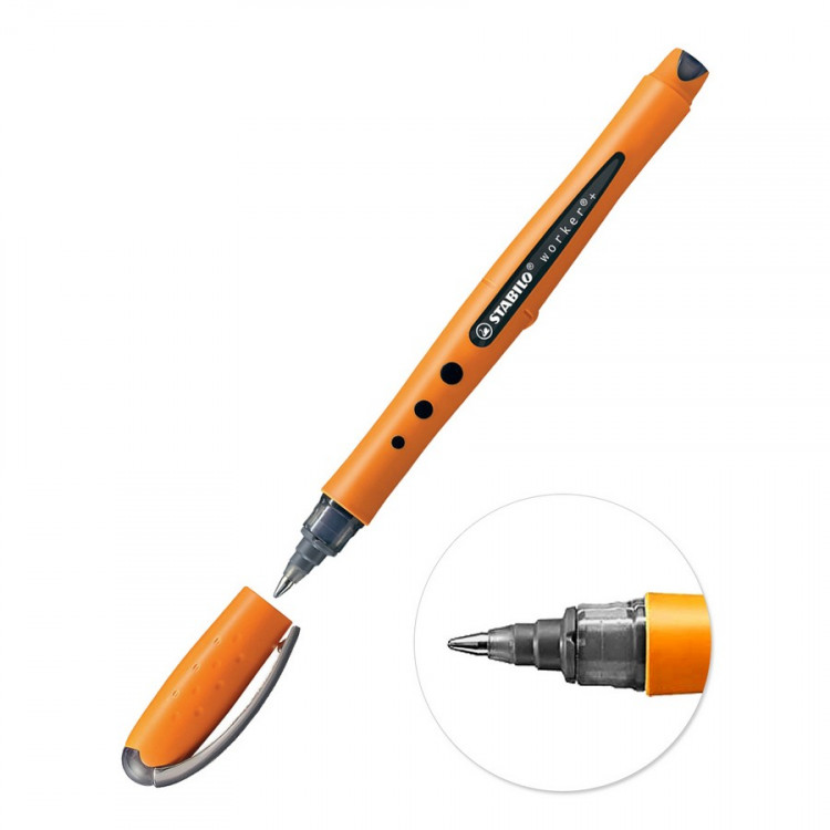 Ручка роллер Stabilo Bionic Worker, 0,5 мм., оранжевый корпус, цвет чернил: Черный (STABILO 2018/46)