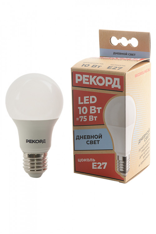 Лампа светодиодная РЕКОРД LED А60 10W Е27 4000К BL1