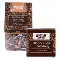 Шоколад порционный высшего качества WELDAY (ВЭЛДЭЙ) "Молочный 27%", 800 г (160 плиток по 5 г), пакет, 622406