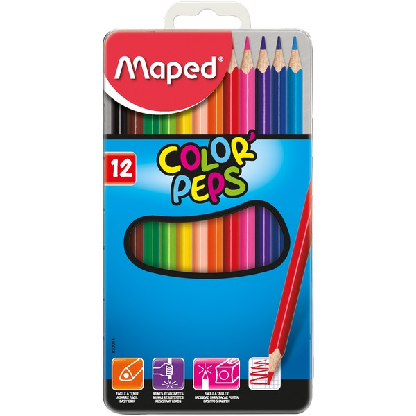 Набор цветных карандашей Maped Color Peps трехгранные, 12 цветов, в металлическом пенале (Maped 832014)