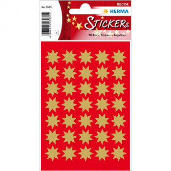 HERMA 3935 НАКЛЕЙКИ DECOR новый год звёзды 8-конечные, золото 16 мм 