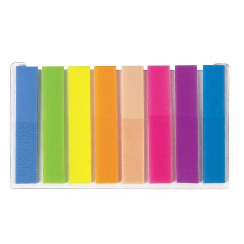 Закладки клейкие неоновые STAFF, 45х8 мм, 160 штук (8 цветов х 20 листов), на пластиковом основании, 129354