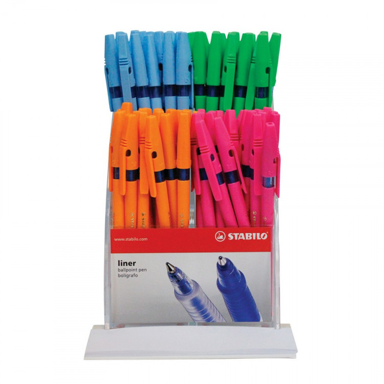 Ручка шариковая Stabilo Liner 808 F, флуоресцентный корпус ассорти, цвет чернил Синий, комлект 80 шт. (STABILO 808FL/8041)