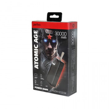 Универсальный внешний аккумулятор PERFEO PF_E1478 Powerbank Atomic Age 30000мАч/LED дисплей/PD+QC3.0/Type-C/2 USB/22.5W черный BL1 Тип: 30-3.0(Type-C)/5.0(USB)-LP-2MCЦена: за 1 шт.
