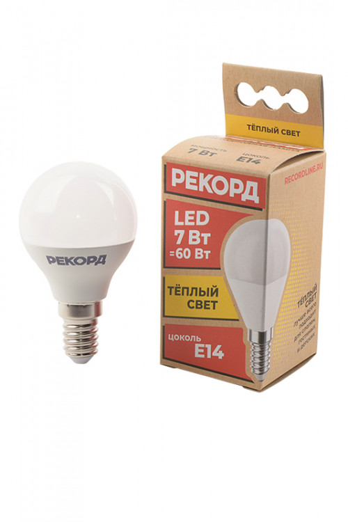 Лампа светодиодная РЕКОРД LED P45 7W Е14 3000К BL1