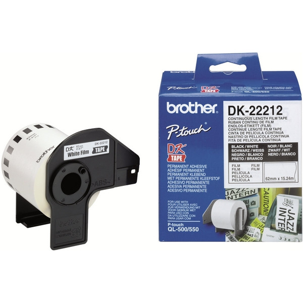 Brother DK22212 Белая плёночная клеящаяся лента Brother DK22212, ширина 62 мм (неразрезанная, рулон 15,24м)