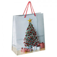 Пакет подарочный новогодний 26x12,7x32,4 см, ЗОЛОТАЯ СКАЗКА "Ель и подарки", ламинированный, 606564