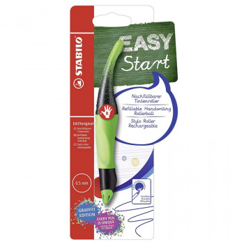 Ручка роллер Stabilo Easy Start/EASYoriginal Graffiti Editional для правшей, 0,5 мм, корпус зеленый, синий, блистер (STABILO B-53253-5) Эргономичная ручка для детей от 6 лет и старше кто хочет улучшить навыки письма. Разработана в координации со специалистами по мелкой моторике, учителями, школьниками и студентами.