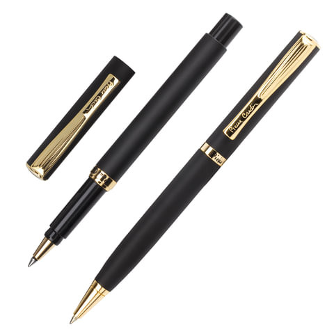 Набор PIERRE CARDIN (Пьер Карден): шариковая ручка + ручка-роллер, корпус черный, латунь, PC0867BP/RP, синий