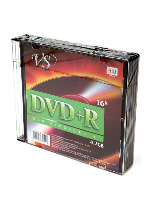 Записываемый компакт-диск VS DVD+R 4.7 GB 16x SL/5 (Комплект 5 шт.)