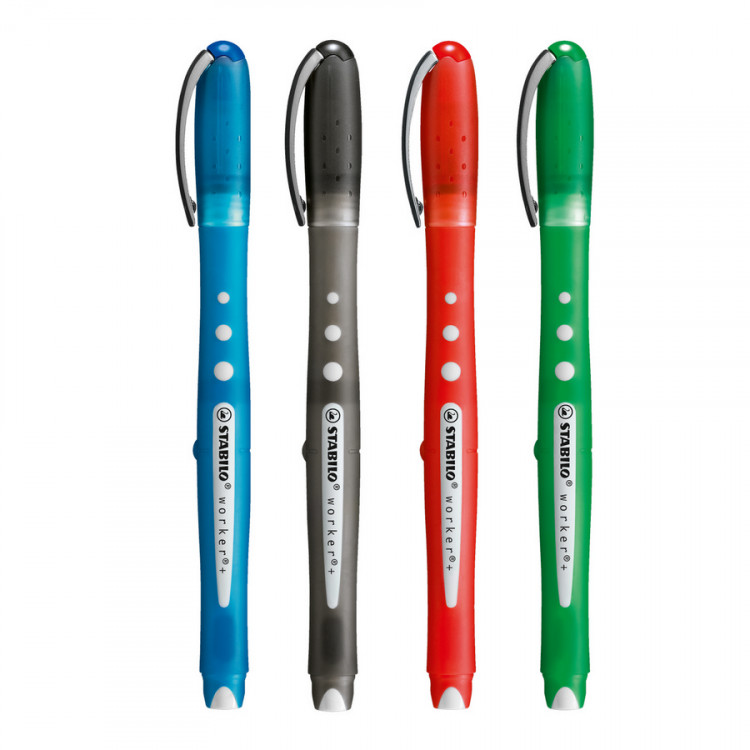 Ручка роллер STABILO worker colorful, 0,5 мм., набор 4 цвета (STABILO B-41567-10)